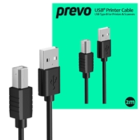 Prevo USBA-USBB-2M USB Printer Cable, USB 2.0 Type-A (M) to USB 2.0 Type-B (M), 2m, Black, 480Mbps Transmission Rate, Suitable for Printers &amp; Scanners, Retail Box Packaging