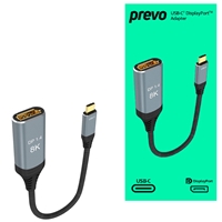 Prevo USBC-DP-ADA Display Converter Adapter, USB Type-C (M) to DisplayPort (F), 0.2m, Black &amp; Silver, DisplayPort 1.4, Supports up to 8K@30Hz, Braided Cable, Retail Box Packaging