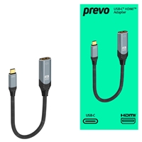 Prevo USBC-HDMI-ADA Display Converter Adapter, USB Type-C (M) to HDMI (F), 0.2m, Black &amp; Silver, HDMI 2.0, Supports up to 4K@60Hz, Braided Cable, Retail Box Packaging