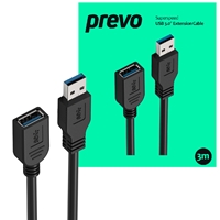 Prevo USBM-USBF-3M USB 3.0 Extension Cable, USB 3.0 Type-A (M) to USB Type-A (F), 3m, Black, Up to 5Gbps Transmission Rate, Retail Box Packaging