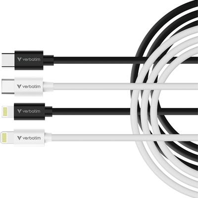 Verbatim (32392) Essentials Sync &amp; Charge USB-C to Lightning Cables (2 pack) Black &amp; White, 1m, 27W PD, 480Mbps, USB Power Delivery 3.0 Supports Up To 27W Charging Power