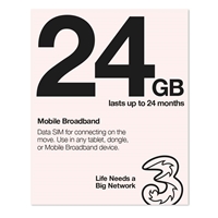 Three 3G 4G &amp; 5G-Ready 24GB Prepaid Mobile Broadband Trio SIM Card