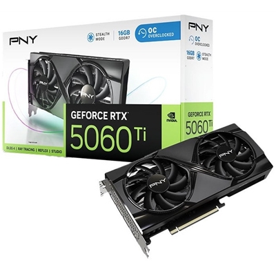 PNY NVIDIA GeForce RTX 5060 Ti DUAL OC 8GB GDDR7 Graphics Card, 4608 CUDA Cores, 2407MHz Core Clock, Dual Fan, 3 x DisplayPort / 1x HDMI Port
