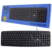 Evo Labs KD-101LUK Wired Keyboard, USB Plug and Play, Full Size, Qwerty UK Layout, Ideal for Home or Office, Black