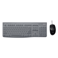 Logitech MK120 Wired Keyboard and Mouse Combo for Windows, Optical Wired Mouse, Full-Size Keyboard, USB Plug-and-Play, QWERTY UK English Layout, Black - Education Edition with Silicone Cover, Brown Box