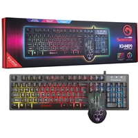 Marvo Scorpion KM409 Gaming Keyboard and Mouse Bundle, 7 Colour LED Backlit, USB 2.0, Compact Design, with Multi-Media and Anti-ghosting Keys, Optical Sensor Mouse with Adjustable 800-2400 dpi