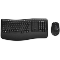 Microsoft Comfort Desktop 5050 Wireless Keyboard and Mouse, 2.4GHz, Ergonomic Curved Design with Palm Rest, BlueTrack Technology, Optical Mouse, Compatible with Windows and Mac, UK Layout, Black