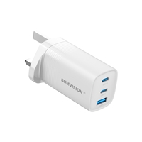 SUMVISION Universal 3 Port USB Laptop Wall Charger, 65W, GaN, Multiport USB Connections with Type-C, USB-A QC 3.0 Fast Charge &amp; USB-A, Includes UK Plug, Suitable for USB-C Laptop Charging, UK Design and Free UK Tech Support