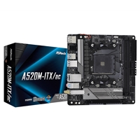 ASRock A520M-ITX/ac AMD AM4 Socket Motherboard, Mini-ITX, 2x DDR4 Slots, 1x M.2 Socket, GbE LAN, Wi-Fi 5, 1x DisplayPort / 1x HDMI Port