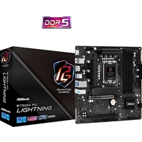 ASRock B760M PG LIGHTNING Motherboard, Intel Socket 1700, Supports 12th/13th Gen, DDR5, 1x PCIe 5.0 x16, 1x M.2 Socket, 1x HDMI Port, 1x DisplayPort 1.4, 1x USB 3.2 Gen1 Type-C Port, 3x USB 3.2 Gen1 Type-A Ports, 2x USB 2.0 Ports, 1x RJ-45 LAN Port