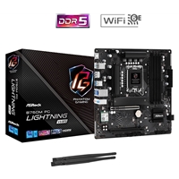 ASRock B760M PG LIGHTNING WIFI Motherboard, Wi-Fi 6E, 2.5G LAN, Intel Socket 1700, Supports 12th/13th Gen, DDR5, 1x PCIe 5.0 x16, 1x M.2 Socket, 1x HDMI Port, 1x DisplayPort 1.4, 1x USB 3.2 Gen1 Type-C Port, 3x USB 3.2 Gen1 Type-A Ports, 2x USB 2.0 Ports,