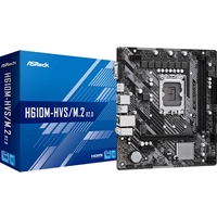 ASRock H610M-HVS/M.2 R2.0 Motherboard, Intel Socket 1700, 12th Gen, Micro ATX, DDR4, 1x PCIe 4.0 x16, 1x PCI-e 3.0 x1, 7.1 Channel Audio, Ultra M.2, USB 3.2 Gen1, Gigabit LAN, HDMI, VGA