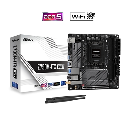 ASRock Z790M-ITX WiFi Intel 1700 Socket Motherboard, Mini-ITX, 2x DDR5 Slots, 2x M.2 Sockets, 2.5GbE + 1GbE LAN, Wi-Fi 6E, 1x DisplayPort / 1x HDMI Port
