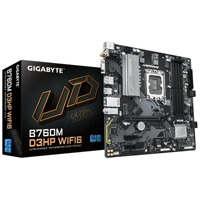 Gigabyte B760M D3HP WIFI6 Intel 1700 Socket Motherboard, Micro-ATX, 4x DDR5 Slots, 2x M.2 Sockets, GbE LAN, Wi-Fi 6, 1x D-Sub / 1x DisplayPort / 1x HDMI Port