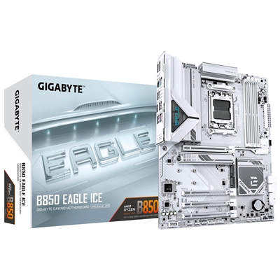 Gigabyte B850 EAGLE ICE AMD AM5 Socket Motherboard, ATX, 4x DDR5 Slots, 3x M.2 Socket, Fitted I/O Shield, 2.5GbE LAN, 1x DisplayPort / 1x HDMI Port