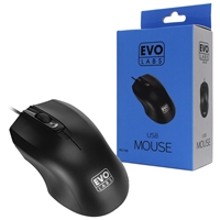 Evo Labs MO-128 Wired USB Plug and Play Mouse, 800 DPI Optical Tracking, 3 Button with Scroll Wheel,  Ambidextrous Design, Matte Black