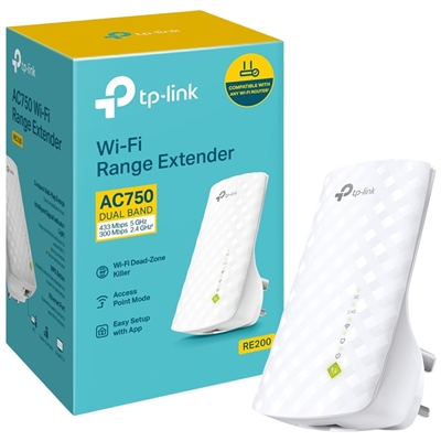 TP-Link RE200 AC750 Dual Band Wi-Fi Universal Wall-Plug Range Extender