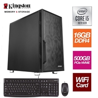 Intel i5-10400 6 Core 12 Threads 2.90GHz (4.30GHz Boost) CPU, 16GB Kingston DDR4 RAM, 500GB Kingston NVMe M.2, Antec VSK Chassis, Wi-Fi 6 + Bluetooth, FREE Keyboard &amp; Mouse - Pre-Built PC