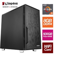 AMD Ryzen 5 4600G 6 Core 12 Threads 3.70GHz (4.20GHz Boost) 8GB Kingston DDR4 RAM, 500GB Kingston NVMe, with Wi-Fi Card - Stylish Black Antec Case - Pre-Built System