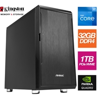 CAD Intel i7-12700F 12 Core 20 Threads, 2.10GHz (4.90GHz Boost) - 32GB Kingston DDR4 RAM, 1TB Kingston M.2, PNY T1000 Quadro Card, Silent Case, Wi-Fi 6 + Bluetooth 5.2 - Prebuilt System