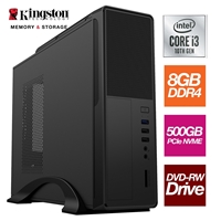 Small Form Factor - Intel i3 10100 4 Core 8 Thread 3.60GHz (4.30GHz Boost), 8GB Kingston RAM, 500GB Kingston NVMe M.2 - DVDRW, Wi-Fi, FREE Keyboard &amp; Mouse - Small Foot Print for Home or Office Use - Pre-Built PC