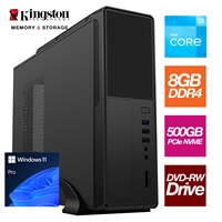 Small Form Factor - Intel i3 12100 Quad Core 8 Threads 3.30GHz (4.30GHz Boost), 8GB Kingston RAM, 500GB Kingston NVMe M.2,DVDRW Optical, with Windows 11 Pro Installed - Small Foot Print for Home or Office Use - Pre-Built PC