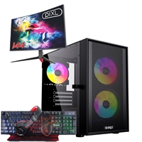 RGB Gaming Bundle - RGB Case with airflow, AMD 4 Core 8 Thread, 3.80GHz (4.00GHz Boost), 8GB RAM, 480GB SSD, AMD RX6400 4GB Graphics Card, Wi-Fi Card, Windows 11 Home. Comes with a 24&quot; Curved Widescreen Monitor