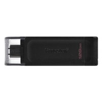 Kingston DT70/128GB DataTraveler 128GB USB Flash Drive, USB 3.2,  USB-C, Gen1, 80MB/s, Cap Design, Black, Retail.