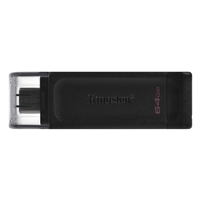 Kingston DT70/64GB DataTraveler 64GB USB Flash Drive, USB 3.2,  USB-C, Gen1, 80MB/s, Cap Design, Black, Retail.