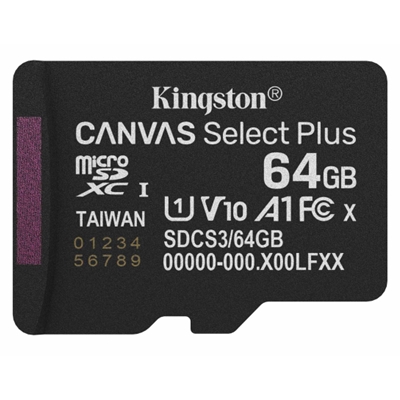 Kingston Canvas Select Plus  SDCS3/64GB 64GB Micro SD UHS-I (U1) Flash Card with Adapter