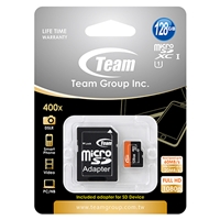 Team 128GB Micro SDXC UHS-1 Class 10 Flash Card with Adapter