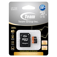 Team 64GB Micro SDXC UHS-1 Class 10 Flash Card with Adapter