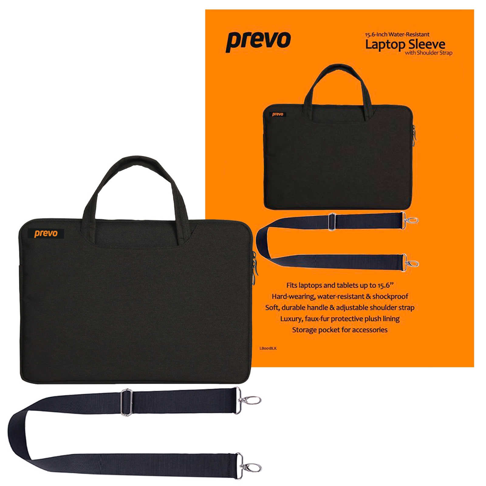 (image for) Prevo 15.6 Inch Laptop Bag, Cushioned Lining, With Shoulder Strap, Black