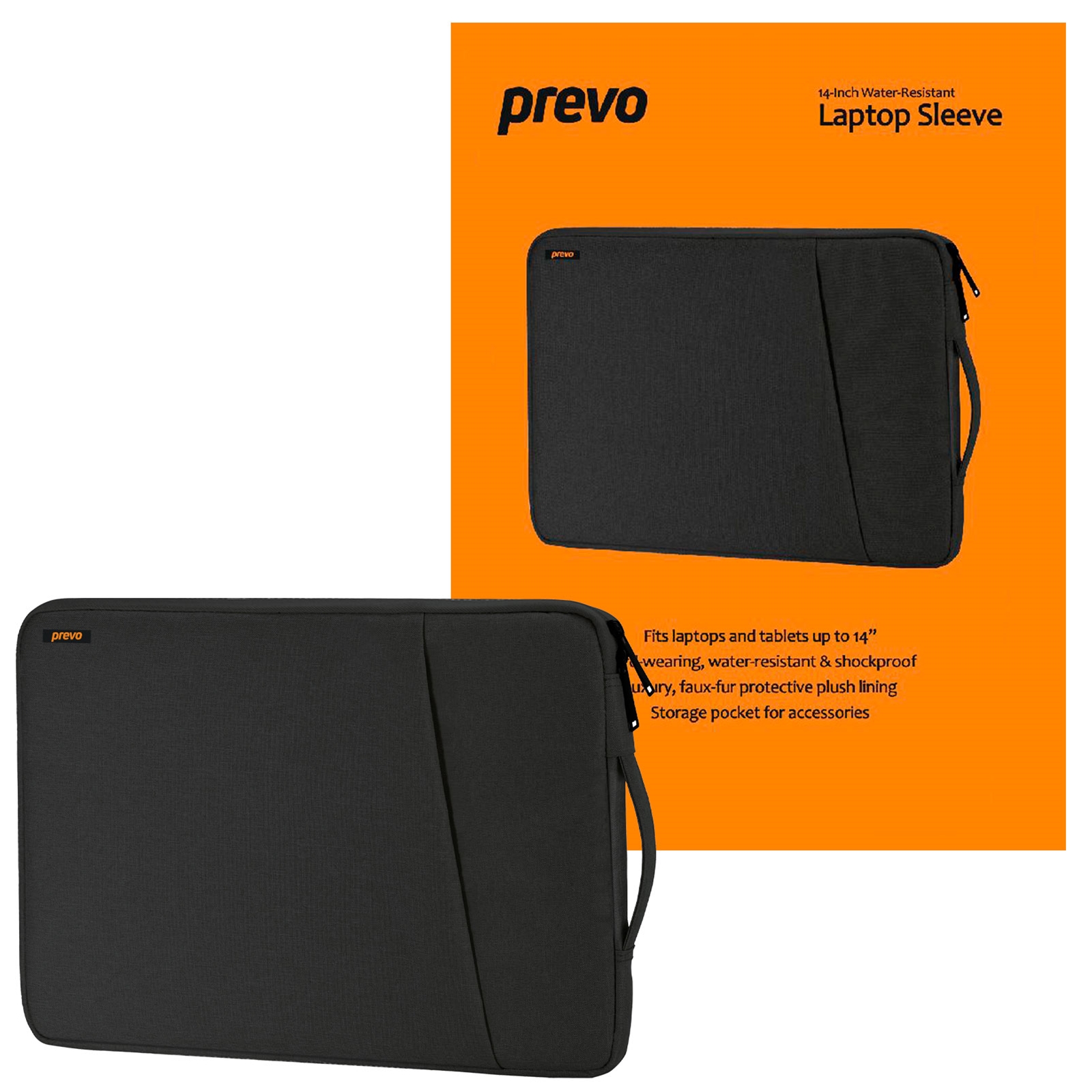 (image for) Prevo 14 Inch Laptop Sleeve, Side Pocket, Cushioned Lining, Black