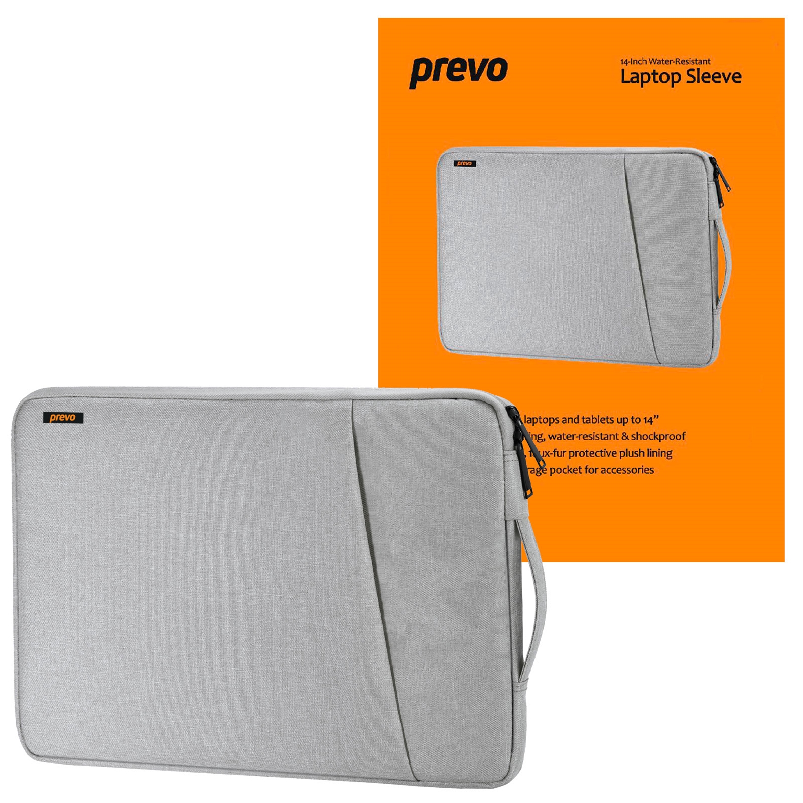 (image for) Prevo 14 Inch Laptop Sleeve, Side Pocket, Cushioned Lining, Light Grey