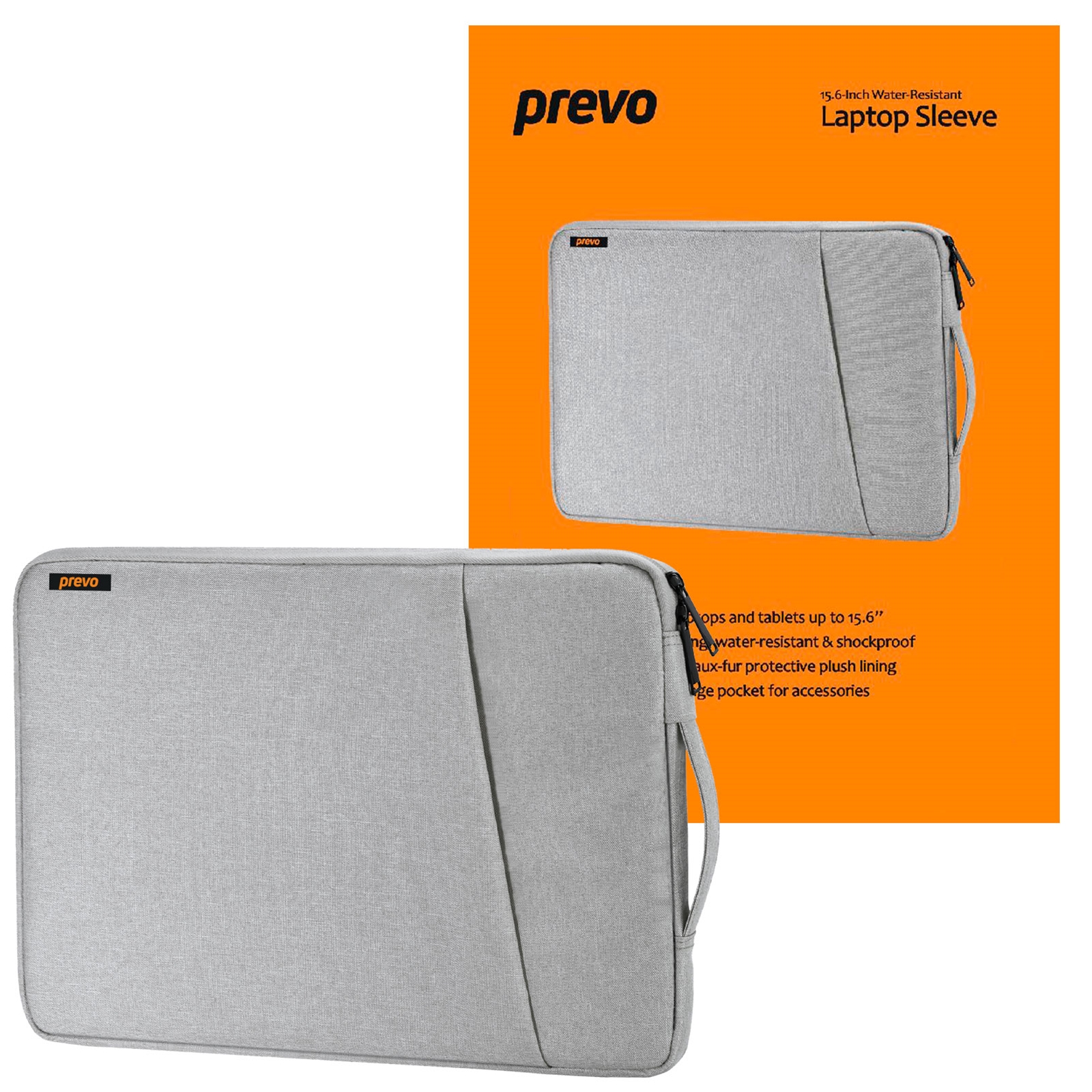 (image for) Prevo 15.6 Inch Laptop Sleeve, Side Pocket, Cushioned Lining, Light Grey