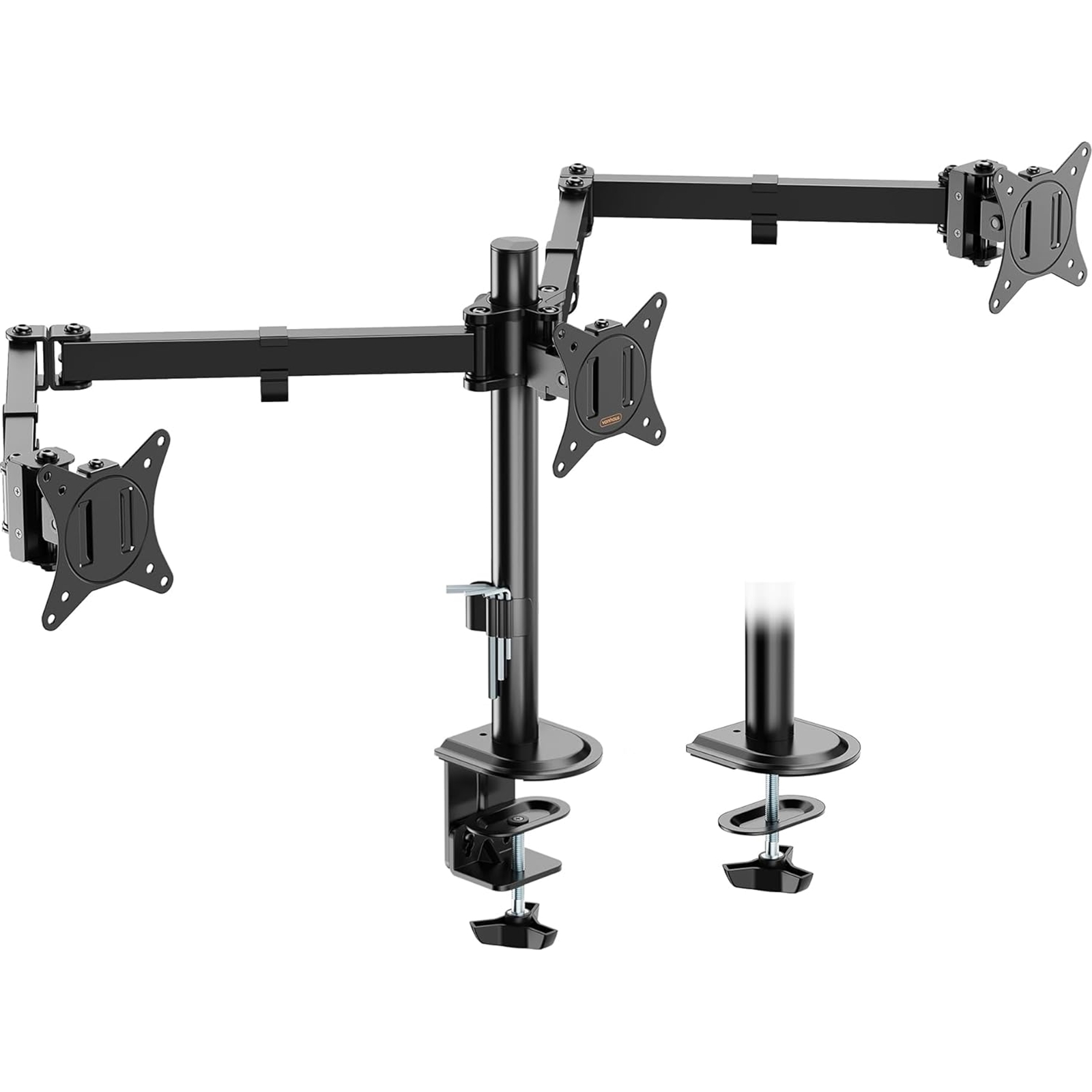VonHaus Triple Monitor Stand for 17-27" Screens, Three Screen Monitor Mount with Desk Clamp, Height Adjustable, Easy Assemble Stand with Full Tilt, Rotation & Swivel Arms, VESA 75x75 & 100x100mm (image for) VonHaus Triple Monitor Stand for 17-27" Screens, Three Screen Monitor Mount with Desk Clamp, Height Adjustable, Easy Assemble Stand with Full Tilt, Rotation & Swivel Arms, VESA 75x75 & 100x100mm