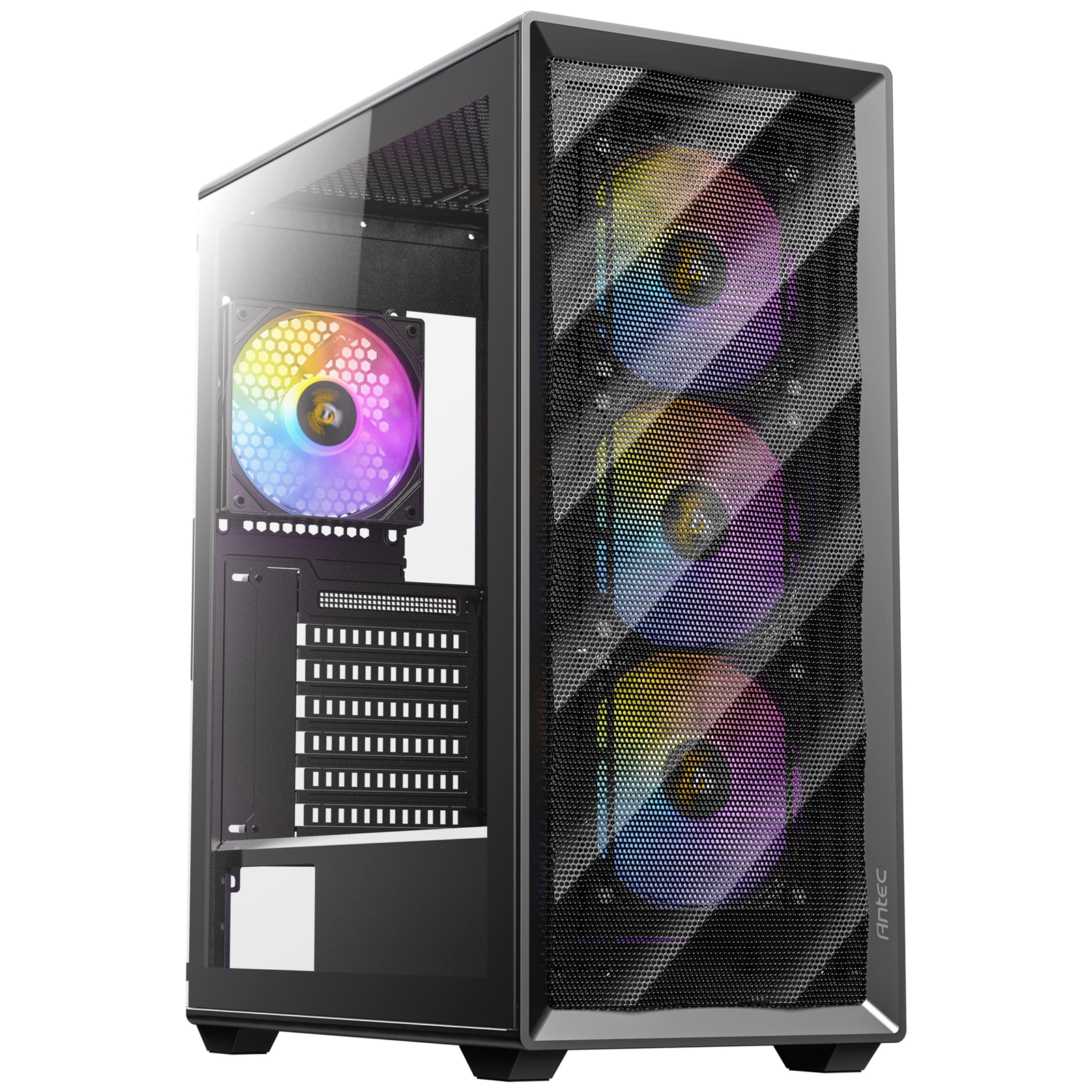 (image for) ANTEC AX85 ARGB Case, Black, Mid Tower, 2 x USB 3.0, Tempered Glass Side WIndow Panel, Large Mesh Front Panel for Excellent Cooling Performance, 4 x Addressable RGB Fans Included with Hub