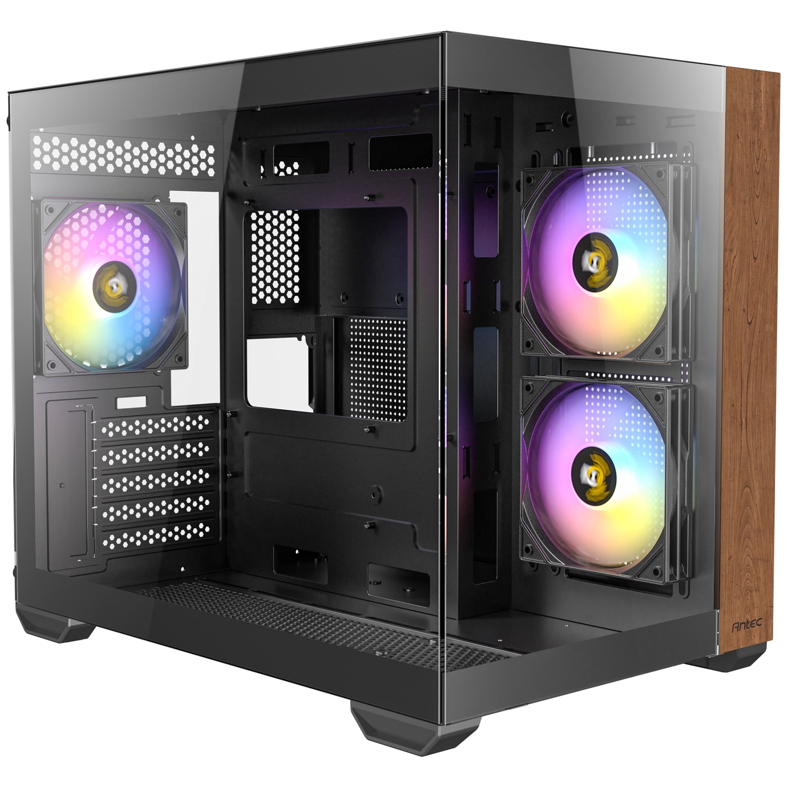 (image for) ANTEC CX600M Mini Tower Gaming Case, Black, 270 Full-View Tempered Glass with Exotic Wood, Up to 9 x 120 mm RGB Fans, 1 x USB 3.0 / 1 x USB Type-C, Micro ATX, ITX