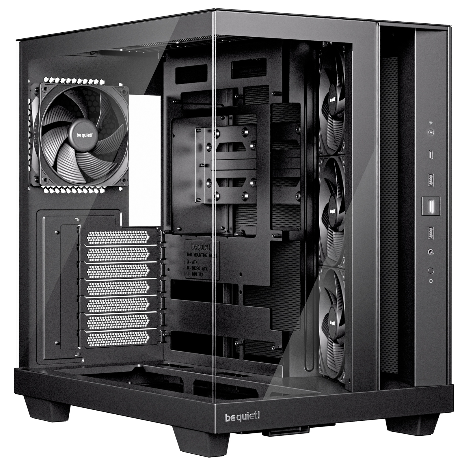 be quiet! Light Base 500 BGW83 Mid-Tower Case, Tempered Glass, 4x 120mm PWM Fans, High-Airflow ATX Case, USB-C, 360mm Radiator Support, Vertical GPU Mount, Black