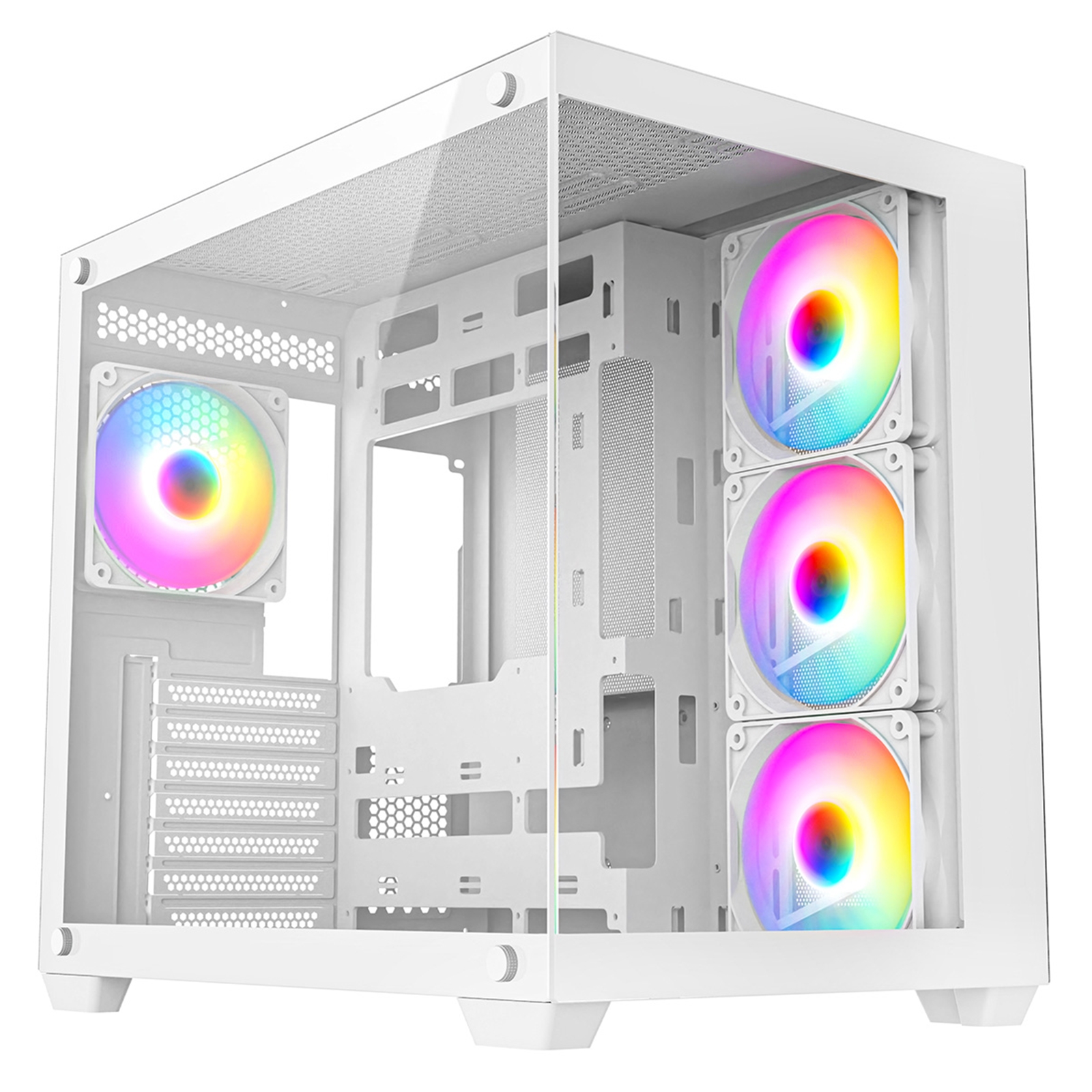(image for) CRONUS Pallas Case, Gaming, White, Mid Tower, 1 x USB 3.0 / 2 x USB 2.0, Tempered Glass Front & Side Window Panels, RGB LED Fans, ATX, Micro ATX, Mini-ITX, Stealth Motherboard Compatible