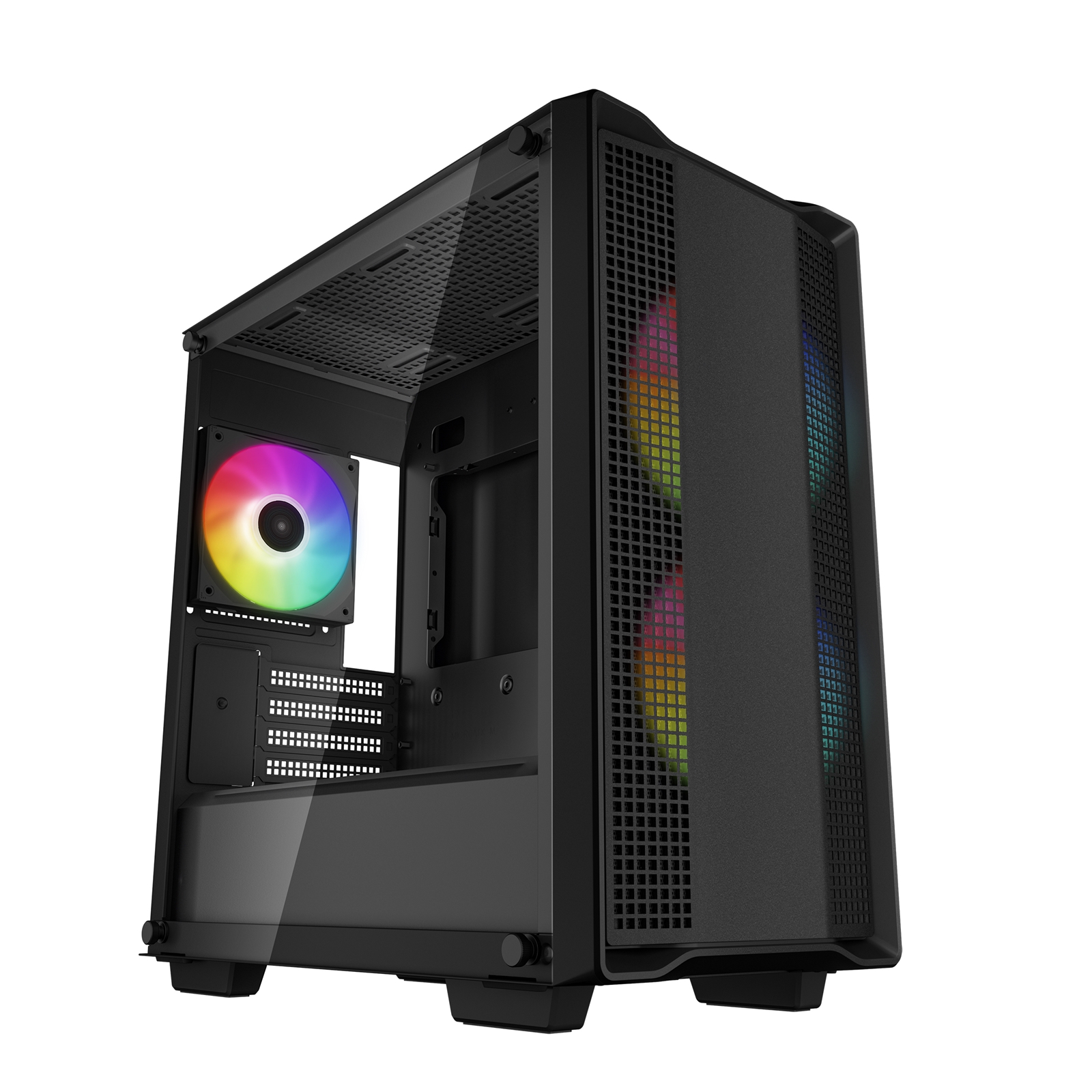 (image for) DeepCool CC360 ARGB, Black, Mini Tower Chassis w/ Tempered Glass Window, 3x 120mm ARGB Fans, USB 3.0, mATX/mITX