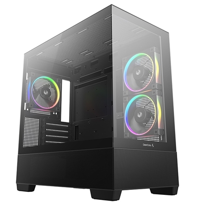 DeepCool CG380 3F Micro-ATX Gaming Case Black  Panoramic Tempered Glass Side Panel, Mesh Airflow Front, 3 Pre-Installed ARGB Fans, USB-C & USB-A Front I/O, Spacious SFF/mATX/ITX Build Support