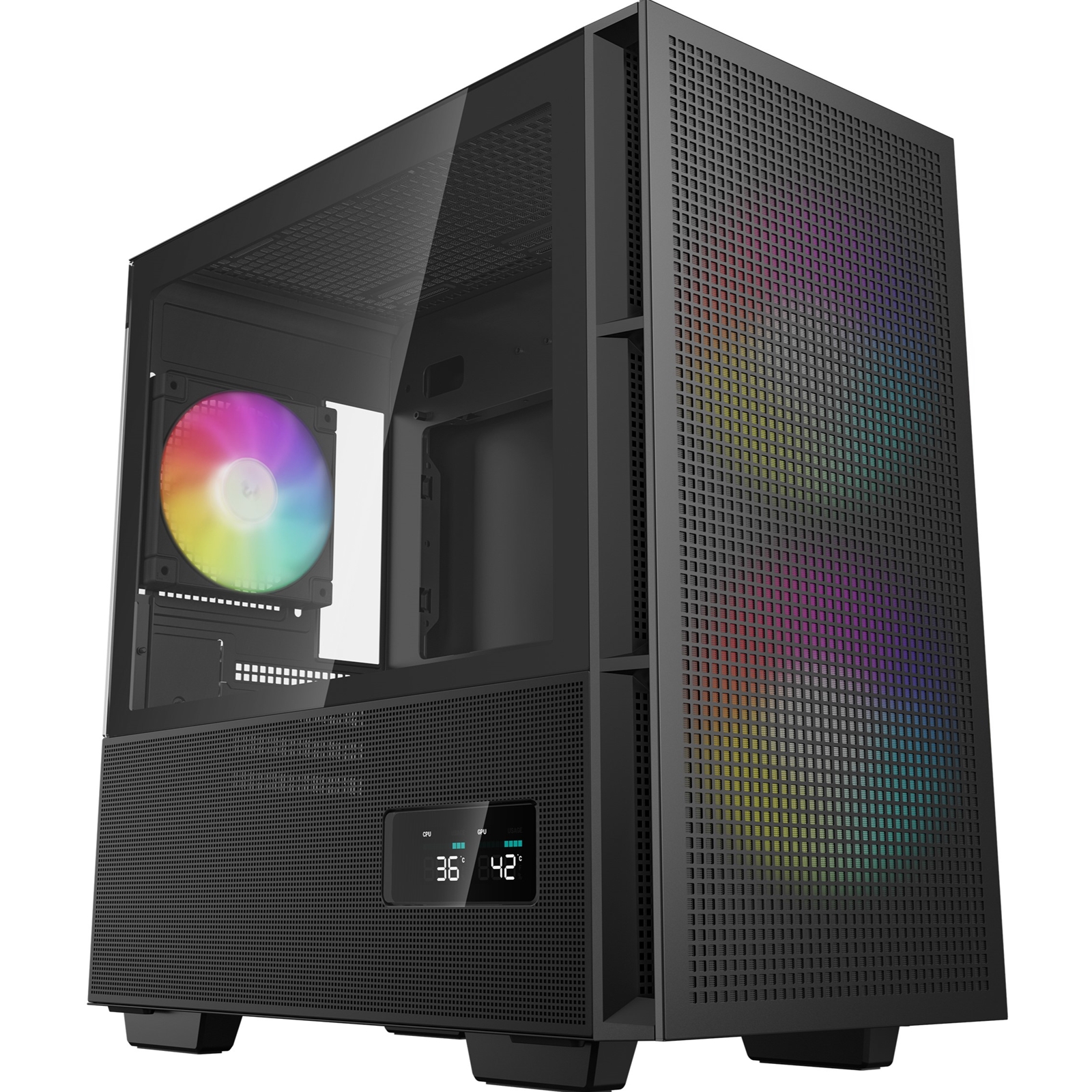 (image for) DeepCool CH360 Digital Gaming Case Black Mid Tower with Tempered Glass Side Window Panel, Advanced Cooling, USB 3.0/USB-C Ports, Pre-Installed Fans, Micro ATX/Mini-ITX