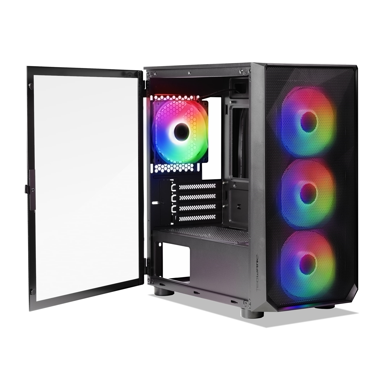 (image for) Tecware Forge M Omni Micro-ATX Case - Key-Lockable Tempered Glass, High-Airflow Mesh Front, 4 x 120mm Fans Pre-Installed, mATX/ITX Support, Black