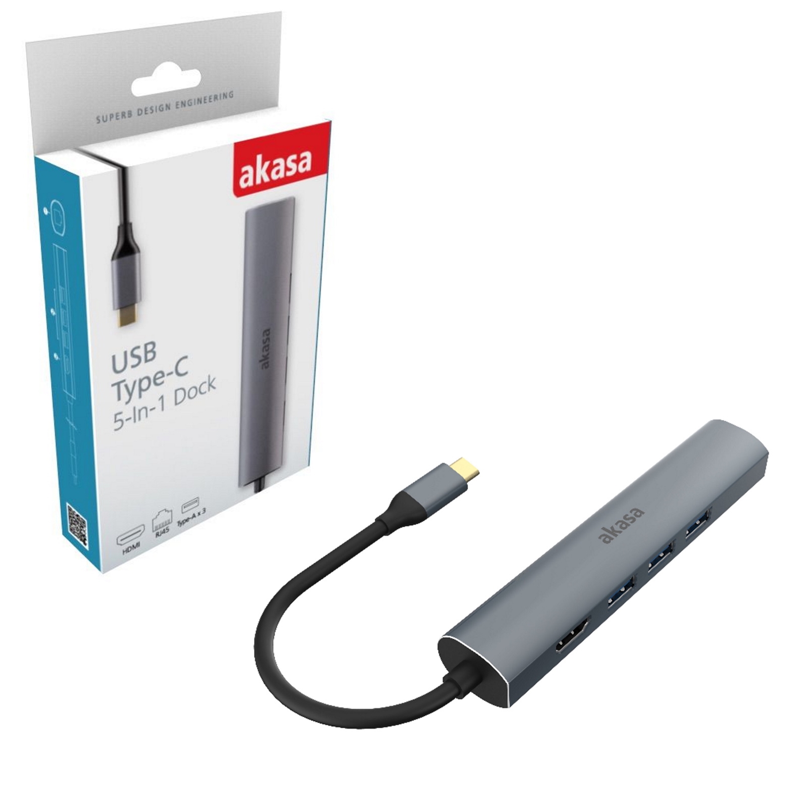 (image for) Akasa AK-CBCA22-18BK USB Type-C 5-In-1 Hub with HDMI & Ethernet