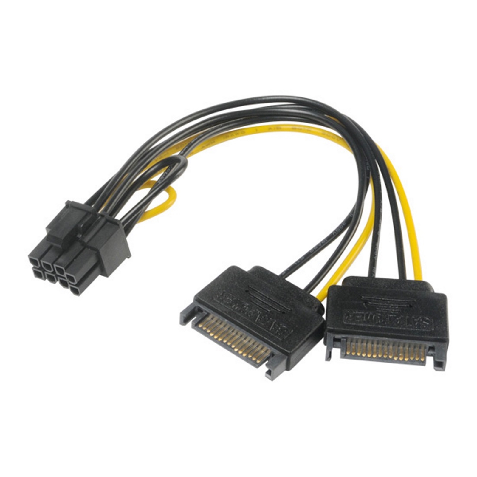 Akasa 6+2 Pin PCIe (M) to 2 x SATA Power (M + M) Adapter Cable
