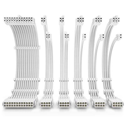 Antec White Psu Extension Cable Kit - 6 Pack 1X 24 Pin 2X 4+4 Pin 3X 6+2 Pin