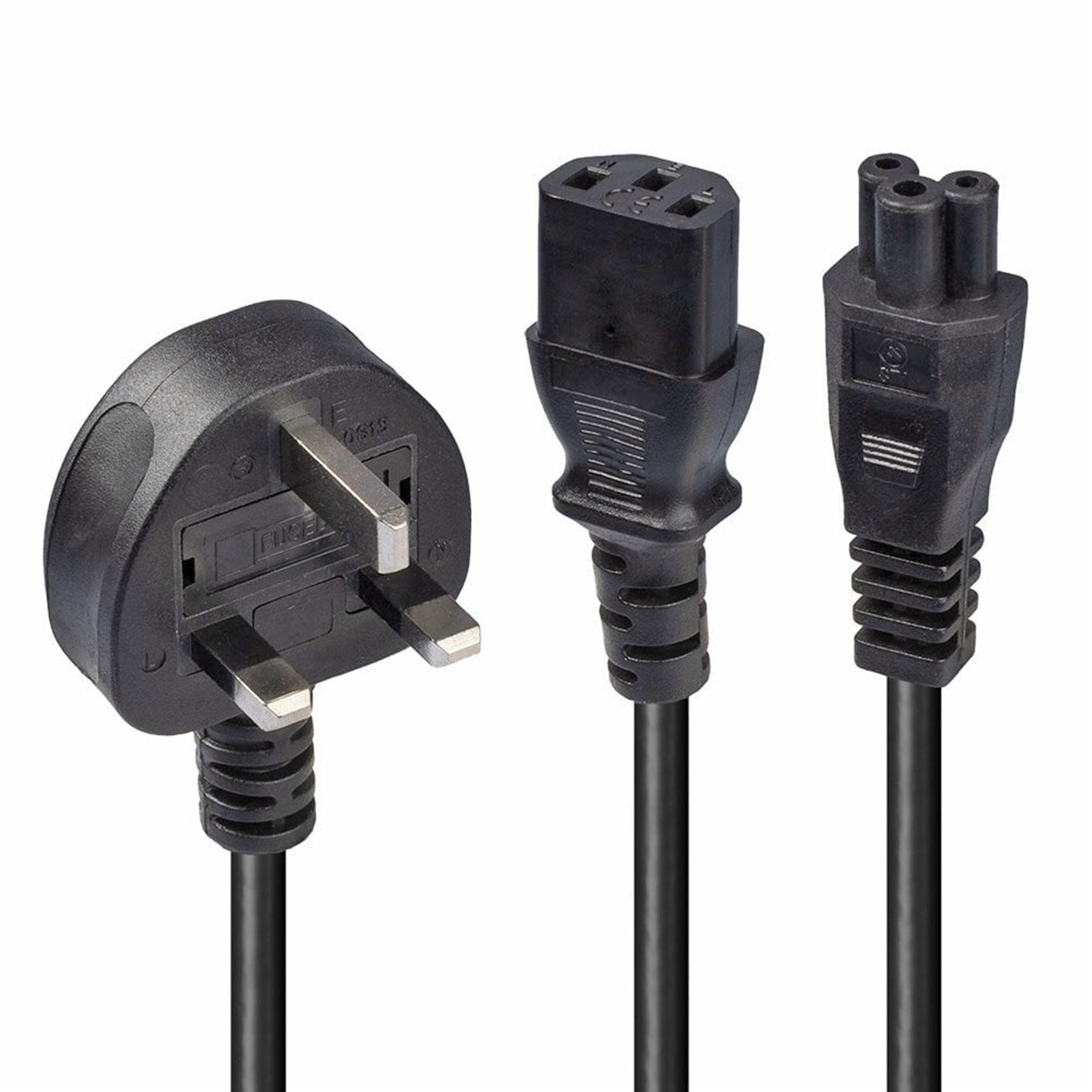 (image for) Lindy 30374 2.5m UK 3 Pin Plug To IEC C13 (Kettle) & IEC C5 (Clover) 10 Amp Mains Splitter Extension Cable - Black