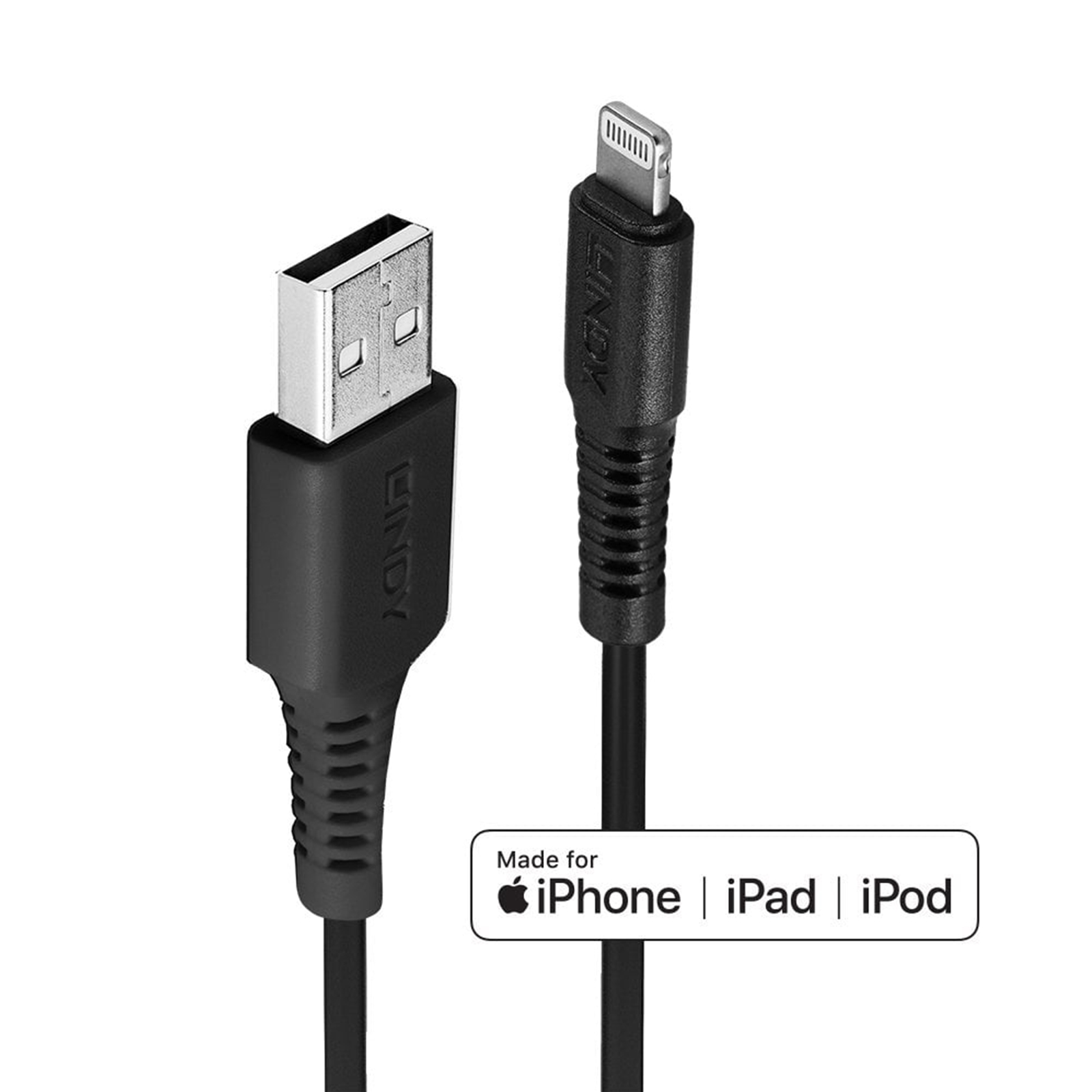 (image for) Lindy 31319 0.5m USB-A (M) 2.0 To Lightening (M) MFi Certified 480Mbps Cable - Black